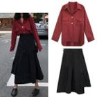 Set: Pocket Detail Blouse + Irregular Hem Midi A-line Skirt
