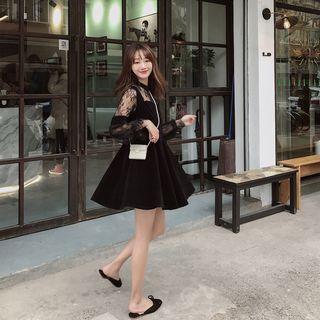 Lace Pane Long-sleeve A-line Dress