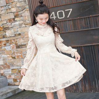 Long-sleeve Ruffle A-line Lace Dress
