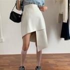 Elbow-sleeve Denim Shirt / Irregular Faux Leather A-line Skirt