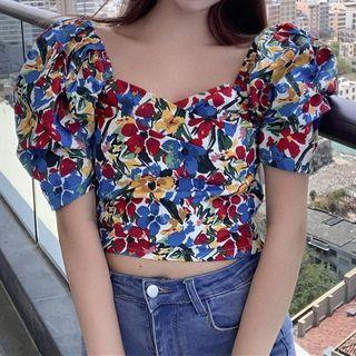 Flower Print Off-shoulder Blouse Multicolor - One Size