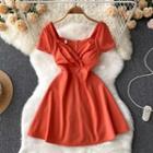 Short-sleeve V-neck Ruched A-line Dress