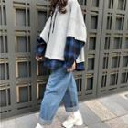 Plaid Panel Mock Two-piece Long-sleeve Hoodie