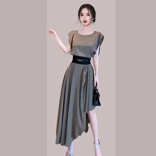 Set: Cap-sleeve Top + Asymmetrical Skirt