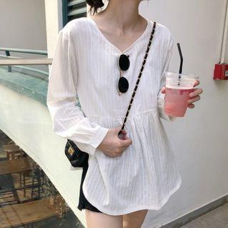 Plain Long Sleeve Blouse White - One Size