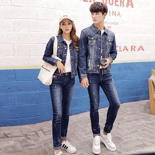 Couple Matching Washed Denim Jacket / Straight Cut Jeans