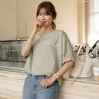 Letter Patch Pintuck-sleeve Top
