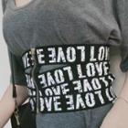 Letter Print Zip Wide Belt Black - One Size