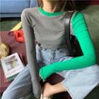 Two-tone Long-sleeve Ribbed T-shirt