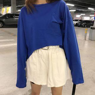Set: Crew-neck Long-sleeve T-shirt + High Waist Shorts