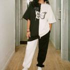 Color Block Short-sleeve T-shirt / Sweatpants