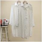 Long-sleeve Dotted Long Shirt Off-white - One Size