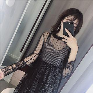 Long-sleeve A-line Lace Dress / Slipderss
