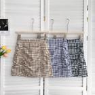Gingham Shirred Mini A-line Skirt