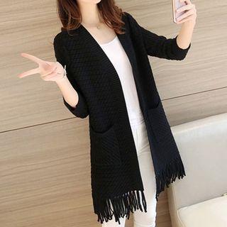 Fringed Hem Cable Knit Cardigan