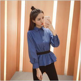 Ruffle Trim Denim Shirt