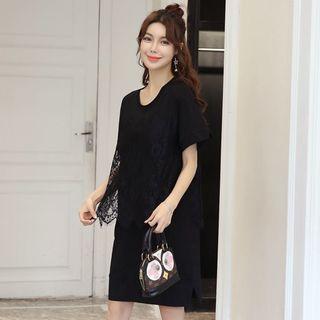 Lace Trim Short Sleeve T-shirt Dress