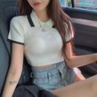 Contrast Short-sleeve Knit Cropped Top