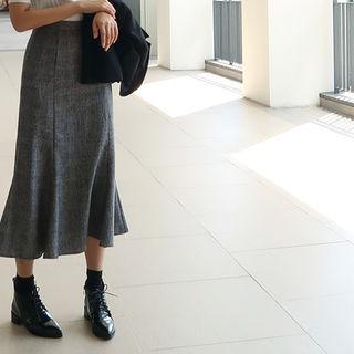 Glen-plaid Flared-hem Long Skirt