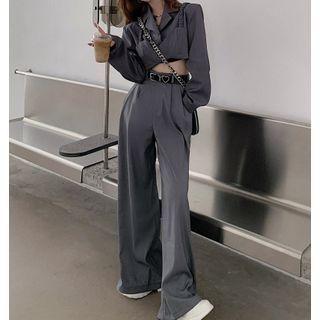 Long-sleeve Plain Cropped Blazer / Plain Dress Pants