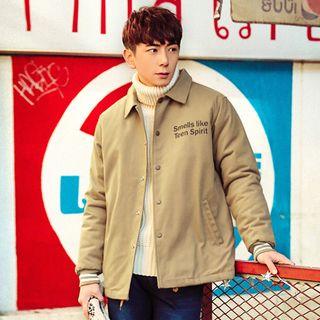 Contrast-trim Lettering Snap-button Jacket