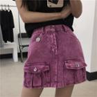 Front Pocket Denim Mini Skirt