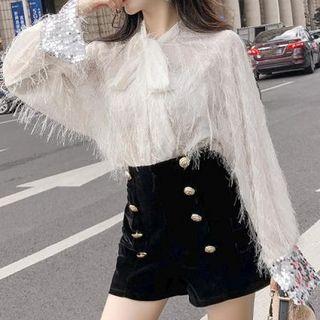 Bow Accent Blouse / Button Detail Shorts / Set