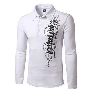 Lettering Long-sleeve Polo Shirt