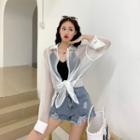 Plain Long-sleeve Light Shirt / V-neck Cropped Camisole
