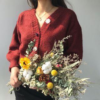 V-neck Lantern-sleeve Knit Cardigan