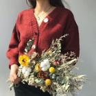 V-neck Lantern-sleeve Knit Cardigan