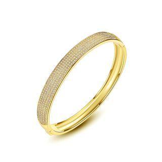 Fashion Simple Plated Gold Geometric Oval Cubic Zirconia Bangle Golden - One Size