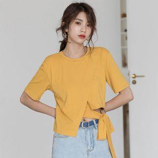 Short-sleeve Irregular Tie-waist T-shirt