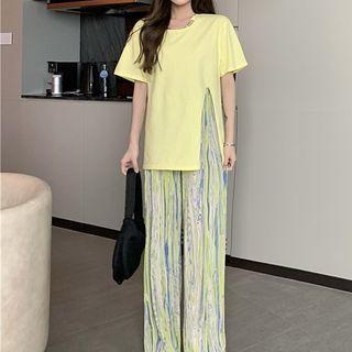 Short-sleeve T-shirt / Tie-dyed Wide Leg Pants