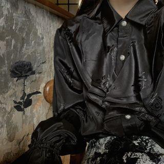 Long-sleeve Floral Satin Shirt