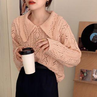 Pointelle Knit Collared Sweater