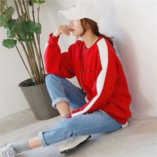 Contrast-trim Brushed Fleece Lined Sweatshirt