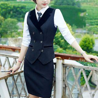 Double-buttoned Vest / Pencil Skirt / Set
