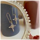 Cross Rhinestone Drop Earring 5015 - Gold - 1 Pair - One Size