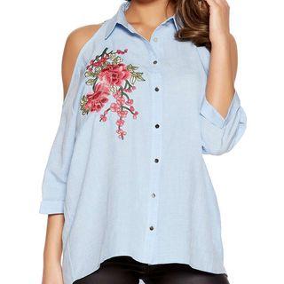 Floral Embroidered Short-sleeve Off-shoulder Blouse