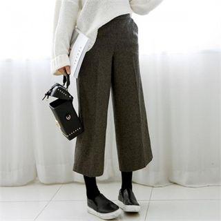 Houndstooth Wool Blend Wide Crop Pants