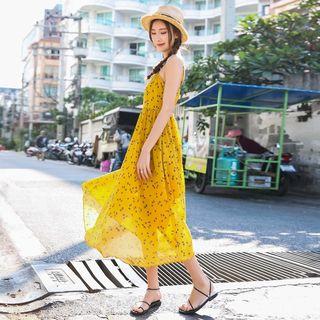 Print Spaghetti Strap A-line Midi Sundress