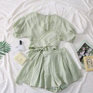 Set: V-neck Wrapped Top + Shorts