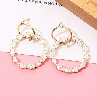 Rhinestone Hoop Dangle Earring Silver Earring - Gold - One Size
