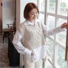 V-neck Cable-knit Crop Vest