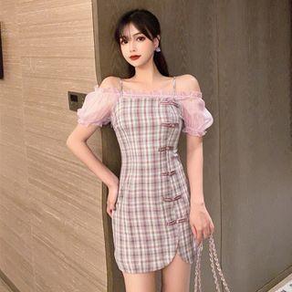 Cold-shoulder Plaid Sheath Dress