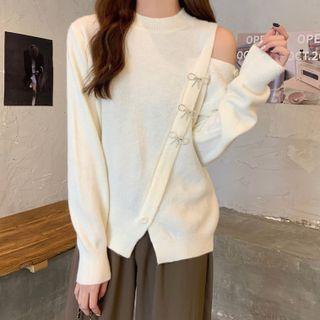 Bow Accent Button-up Sweater