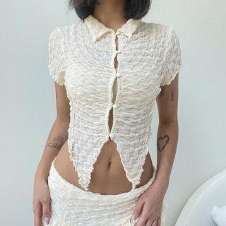 Short Sleeve Ruffled-trim Crop Shirt