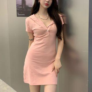 Button Up Hooded Mini Dress