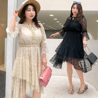 Flared-sleeve Lace A-line Dress
